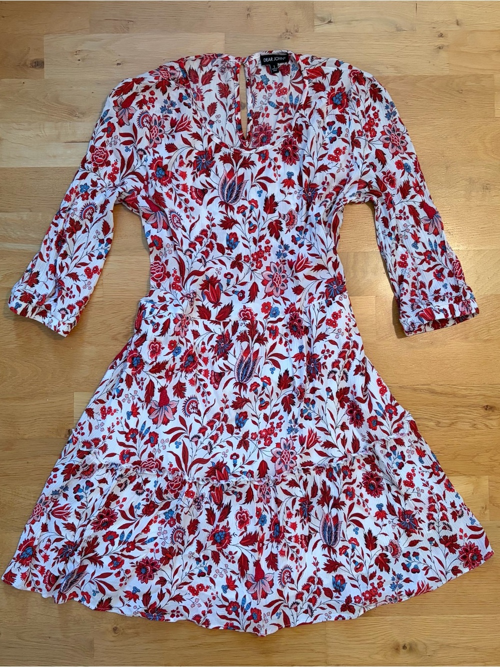 Dear John Floral Tiered Ruffle Boho Mini Dress Multicolor Size S